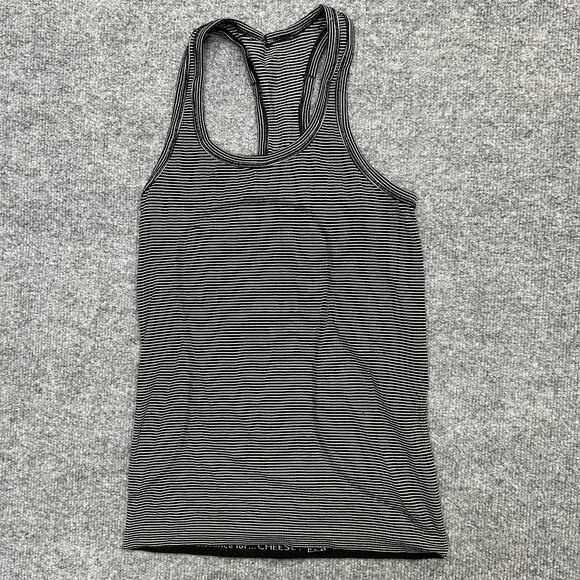 Lululemon Tank Top Womens 4 Black Striped Running Scoop Neck Racerback Pullover - Picture 1 of 10